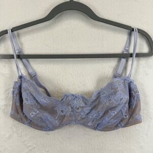 Lands' End Intimates Balcony Bra 36D Light Purple Floral Lace Lingerie‎